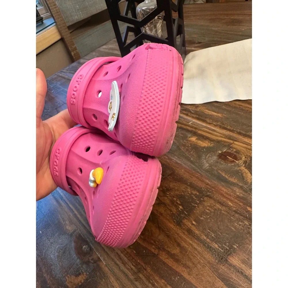 Crocs Kids Baya Clog Pink Celestial Moon Cloud Charms Size J2 Water Shoes Junior